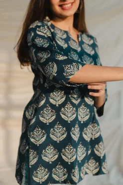 Kamya Blue Ajrakh Short Top