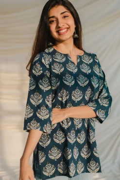 Kamya Blue Ajrakh Short Top