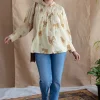 Kanha Bagh Ajrakh MulMul Light Yellow Cotton Top