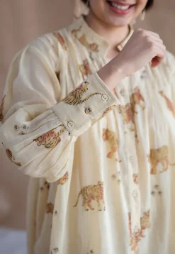 Kanha Bagh Ajrakh MulMul Light Yellow Cotton Top