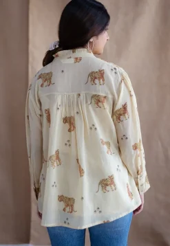 Kanha Bagh Ajrakh MulMul Light Yellow Cotton Top