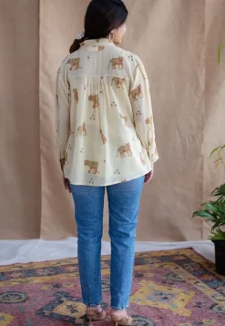 Kanha Bagh Ajrakh MulMul Light Yellow Cotton Top