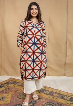 Kanha White Clamp Dyed Linen Cotton Straight Kurta