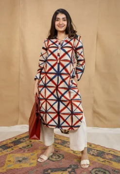Kanha White Clamp Dyed Linen Cotton Straight Kurta