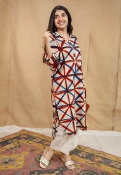 Kanha White Clamp Dyed Linen Cotton Straight Kurta