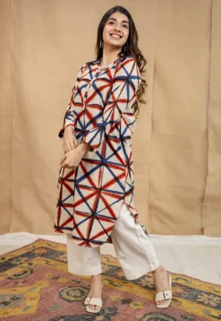 Kanha White Clamp Dyed Linen Cotton Straight Kurta