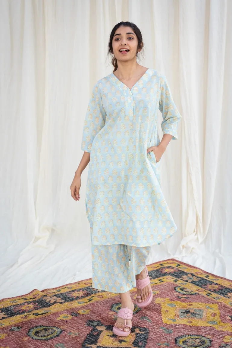 Kashvi Blue Sanganeri Cotton Bottom