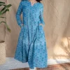 Kaya Blue Kali Dabu Slub Cotton Kurta with Hand Embroidery