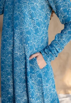 Kaya Blue Kali Dabu Slub Cotton Kurta with Hand Embroidery