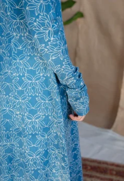 Kaya Blue Kali Dabu Slub Cotton Kurta with Hand Embroidery