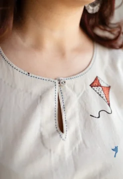 Kayra Off White Ajrakh Cotton Anti-Fit Dress with Hand Embroidery