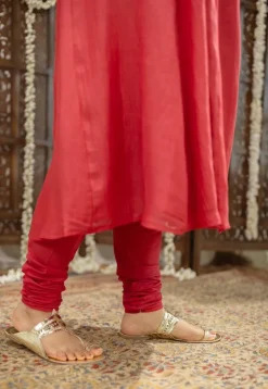Ketika Crimson Angrakha Chanderi Silk Gota Patti Kurta Set (Set of 3)