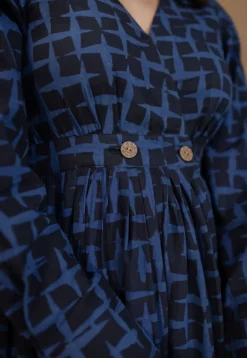 Kimaya Indigo Ajrakh Cotton A Line Dress