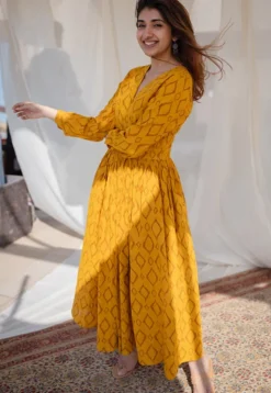 Kimaya Yellow Wrap Around Slub Cotton Dress
