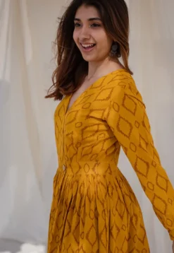 Kimaya Yellow Wrap Around Slub Cotton Dress