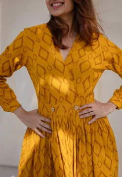 Kimaya Yellow Wrap Around Slub Cotton Dress