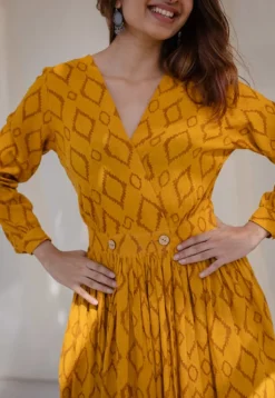 Kimaya Yellow Wrap Around Slub Cotton Dress