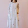Kiran Off White Jamdani Handspun Handwoven Cotton A Line Kurta