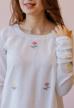Kiran Off White Jamdani Handspun Handwoven Cotton A Line Kurta
