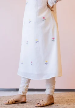 Kiran Off White Jamdani Handspun Handwoven Cotton A Line Kurta
