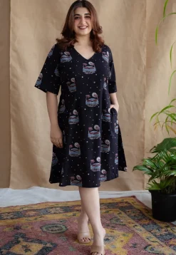 Kochi Ajrakh Black Cotton Dress