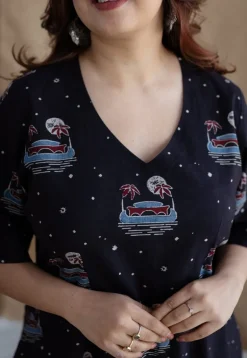Kochi Ajrakh Black Cotton Dress