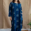 Kochi Indigo Ajrakh Cotton Straight Kurta with Hand Embroidery