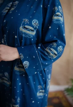 Kochi Indigo Ajrakh Cotton Straight Kurta with Hand Embroidery