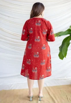 Kochi Madder Ajrakh Cotton A Line Dress