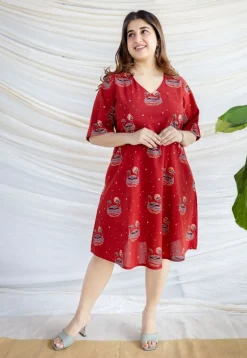 Kochi Madder Ajrakh Cotton A Line Dress
