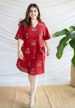 Kochi Madder Ajrakh Cotton A Line Dress