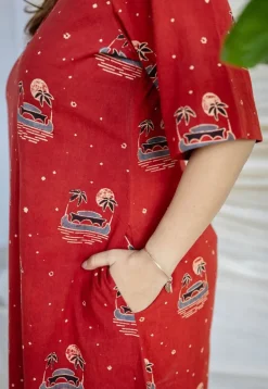 Kochi Madder Ajrakh Cotton A Line Dress
