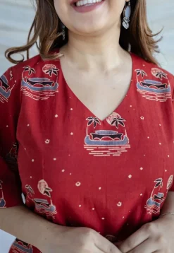 Kochi Madder Ajrakh Cotton A Line Dress