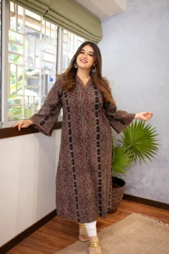 Kusha Floral Border Jaal Ajrakh Cotton Kurta