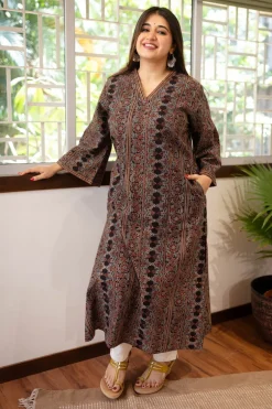 Kusha Floral Border Jaal Ajrakh Cotton Kurta