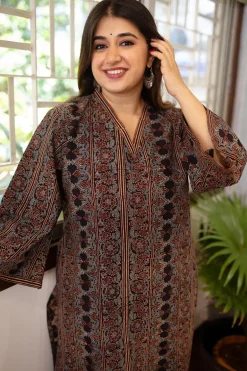 Kusha Floral Border Jaal Ajrakh Cotton Kurta