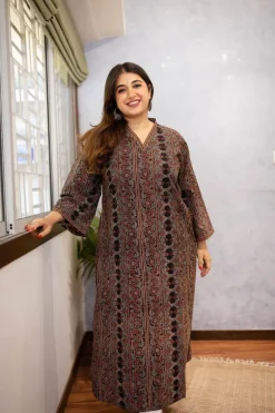 Kusha Floral Border Jaal Ajrakh Cotton Kurta