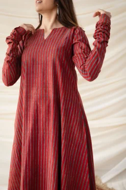 Leena Red Stripe Ajrakh Cotton Kali Kurta