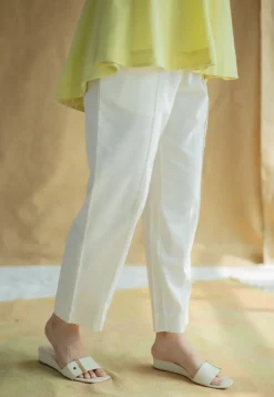 Lina Light Green Solid Slub Cotton A Line Short Top with Hand Embroidery