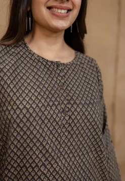 Maha Dark Brown Ajrakh Cotton Straight Short Top