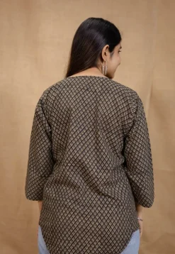 Maha Dark Brown Ajrakh Cotton Straight Short Top