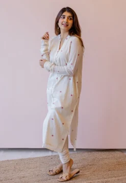 Mahi Off White Jamdani Handloom Cotton Straight Kurta