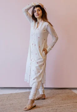 Mahi Off White Jamdani Handloom Cotton Straight Kurta
