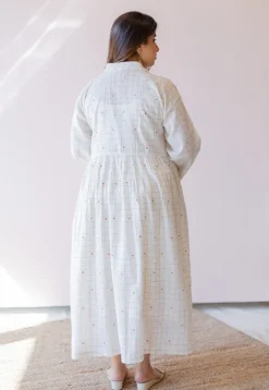 Maira Off White Jamdani Handloom Cotton A Line Dress