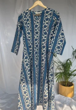 Malika Blue Dabu Slub Cotton Kali Kurta