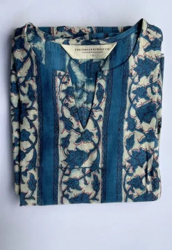 Malika Blue Dabu Slub Cotton Kali Kurta