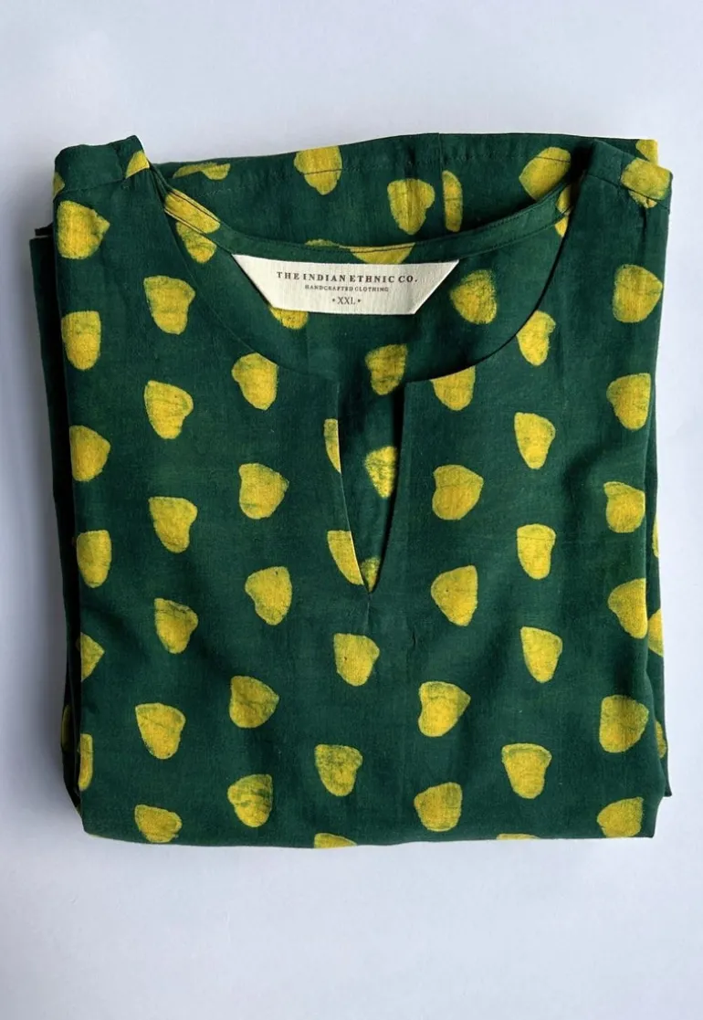 Malika Green Dabu Cotton Kali Kurta