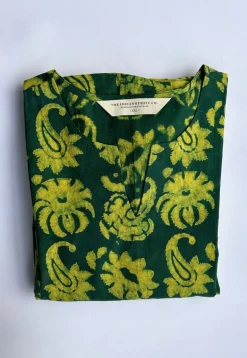 Malika Green Dabu Cotton Kali Kurta