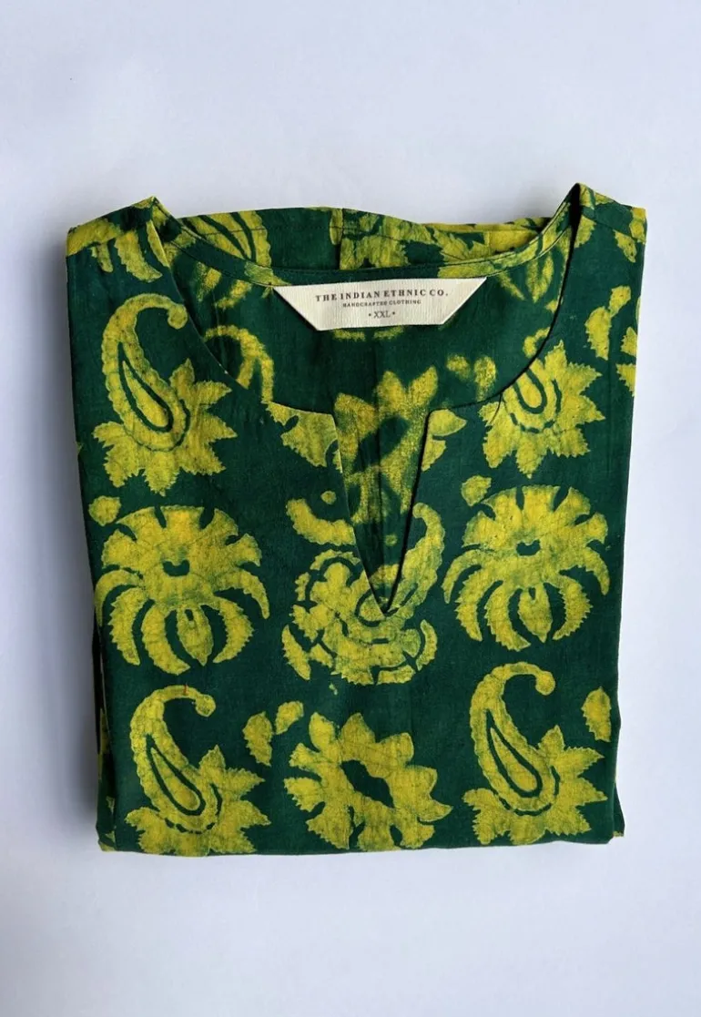 Malika Green Dabu Cotton Kali Kurta