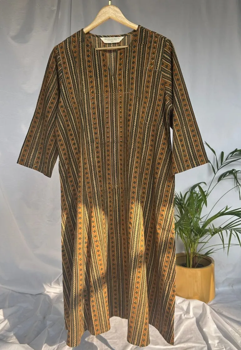 Malika Mustard Ajrakh Cotton Kali Kurta
